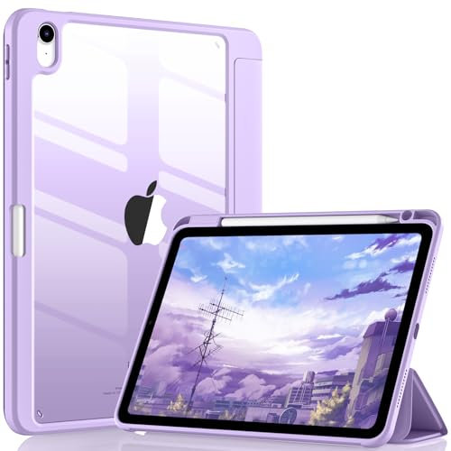 Wenlaty Kompatibel mit iPad Air 11 Zoll Hülle (M3/M2) 2025/2024, iPad Air 7th/6th/5th/4th Generation Hülle, 11/10.9 Zoll mit Stifthalter, Slim Cover mit transparenter Rückschale, Lavendel