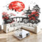 Papier Peint 3D Panoramique 400x280cm Lever de Soleil Loft de Style Japonais Intissé pour Salon Chambre Restaurant Décoration Murale, Multicolore Couloir TV Fond Décoration Peinture Murale Décor Mural