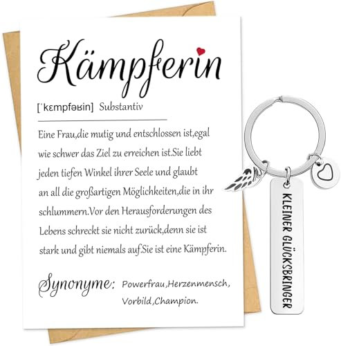 RFBEUTEL Grußkarte KÄMPFERIN Definition mit Schlüsselanhänger Klappkarte mit Briefumschlag aus Kraftpapier Mutmacher Geschenk Kleiner Glücksbringer