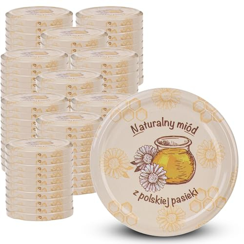 KADAX Schraubdeckel fi82 mm x 10stt, Twist-Off-Deckel Set aus Metall, Ersatzdeckel für Einmachgläser, Deckel mit 6 Einrastzähnen für Sturzgläser und Einmachgläser (Polnischer Honig, 100 Stück)