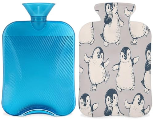 Cute Animal Penguins Hot Water Bottle with Cover, 2L Hot Water Bag for Pain Relief, Neck and Shoulder, Hand Feet Warmer