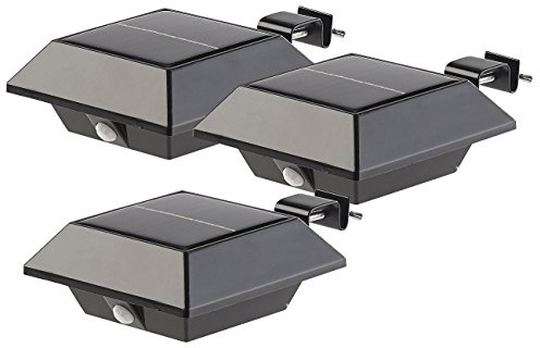 Lunartec Dachrinnenlampe: Solar-LED-Dachrinnenleuchte, 160 lm, 2 W, PIR-Sensor, schwarz, 3er-Set (Dachrinnenbeleuchtung Solar, Dachrinnenlampe, Lampen)