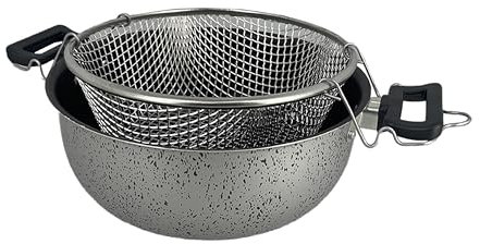 MA MAISON Friggitrice con Cestello Ø 24 cm e 2 Manici Pentola Antiaderente in Alluminio per Friggere -Per Gas Vetroceramica e Fornelli Elettrici- Padella per Frittura + Manici Antiscivolo con Foro