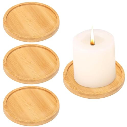 4 piatti per candela, in legno di acacia, decorazione per candele, sottobicchieri rotondi per candele