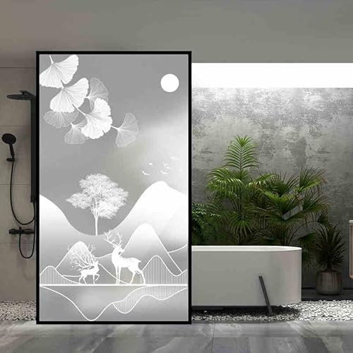 Fensterfolie Blickdicht 40X60CM Milu Hirsch Sichtschutzfolie Fenster von Aussen Anti-Uv,Fenster Folie Blickschutz für Badezimmer, Duschkabine Sowie Türen, Umkleide