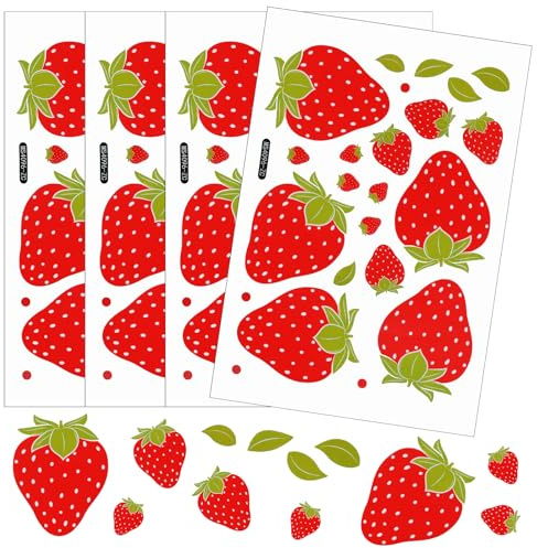 92 Stück Süße Erdbeeraufkleber Wasserdichte Kawaii Sticker Erdbeer Wandsticker Vinyl niedliche Obst Sticker Erdbeeren Sticker Set für Wanddeko Küche Laptop Wasserflasche