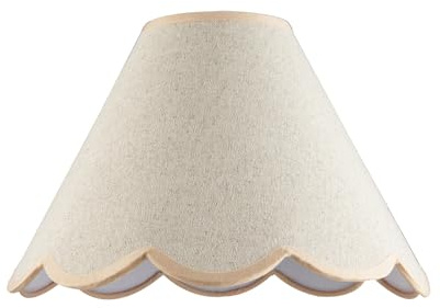 Classic Scallop Edge Natural Textured Linen Coolie Lamp Shade with Coral Pink Cotton Trims | 30cm x 20cm | for Ceiling Pendant or Lamp by Happy Homewares