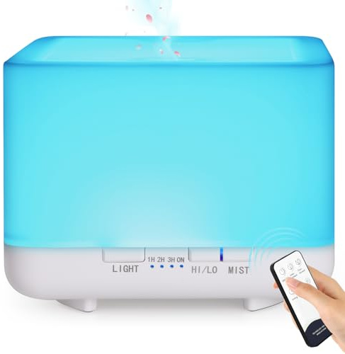 Aroma Diffuser, GeeRic 600ML Luftbefeuchter Ultraschall Aromatherapie Diffusor für Ätherische Öle mit Fernbedienung, Automatische Abschaltung bei Wasserlosem Zustand, und 7 Arten LED Lichtfarben