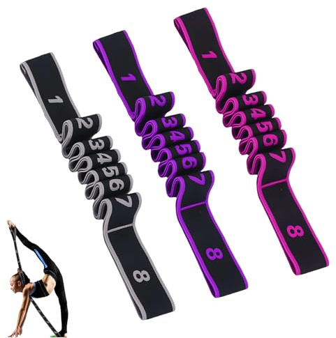 Shwdsy Fitnessband mit Schlaufen, 3 Stück Dehnbänder, Mehrringig Verstellbar Fitnessbänder Stoff, 3 Farben Yoga Stretching Resistance Strap, Einfach zu Bedienen, für Fitness und Yogatraining