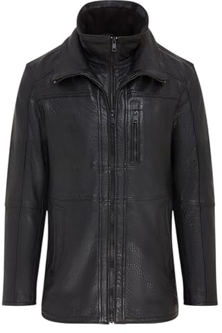 Men’s Black Leather Classic Jacket Mid Length Warm Casual Biker Coat - 100% Genuine Lambskin Leather