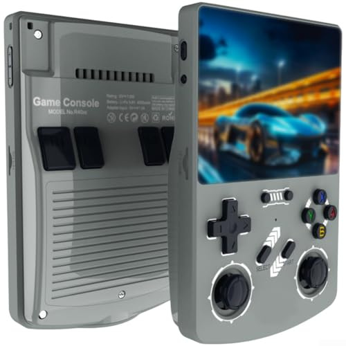 R40XX Handheld-Spielekonsole, 10,7 cm (4,2 Zoll), 128 GB Speicher, HD-Retro-Gaming mit BT-Multiplayer für Linux-System für Arcade-Spiele, Grau