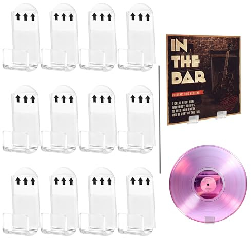 Noenaeni 12PCS Vinyl Record Wall Mount, Clear Acrylic Vinyl Record Display | Adhesive No Drill Shelf Holder Display for Album Cover CD Single Music Lp Card Collection Magazine Home Office Decoration