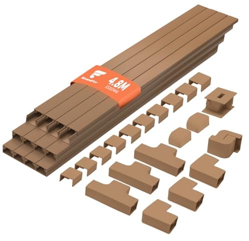 shinfly 4.8m Brown Cable Trunking, Trunking for Electric Cables, Cable Cover, Brown Trunking for Hiding Cables, Self Adhesive Trunking for Wall, TV - 15mm x 10mm