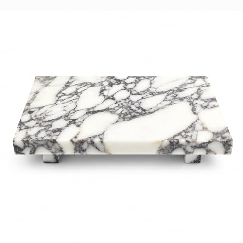 Marble Pedestal Tray for Perfume, Jewelry & Vanity Organizers | 9.84 in Calacatta Viola Stone Decorative Tray for Bathroom Counter Decor and Dresser Display