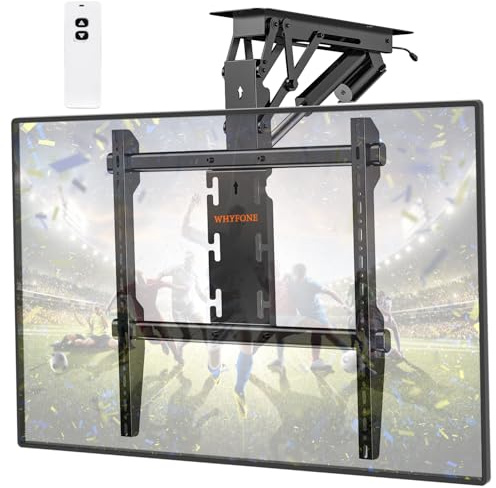 WHYFONE Supporto elettrico da soffitto per televisori da 37-86 pollici, fino a 50 kg, pieghevole, motorizzato, con telecomando, per soffitti piatti e inclinati, max. VESA 600 x 600 mm