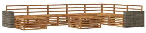 vidaXL Outdoor-Sofagarnitur 9 pcs Natur Massivholz Akazie, Gartenmöbel, modernes Outdoor-Sofa-Set, Akazienholz, modulares Sofa, ideal für Pool und Terrasse