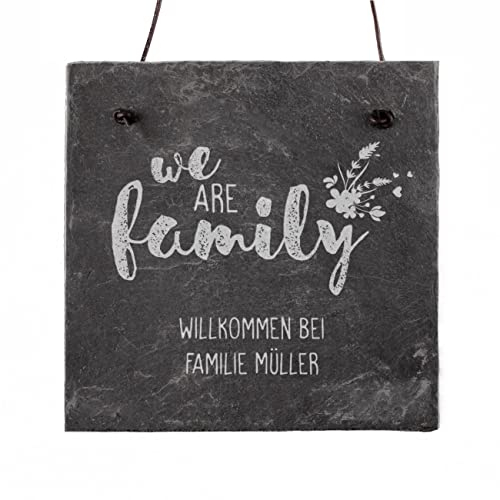 Cera & Toys® Schiefer Türschild - we are family - mit Gravur Ihres Wunschtextes in 2 Zeilen