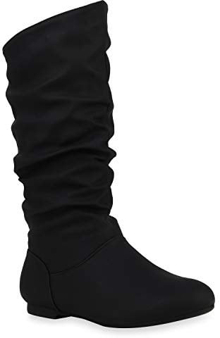 Damen Schlupfstiefel Warm Gefütterte Stiefel Leder-Optik Schuhe 153344 Schwarz Carlet 39 Flandell