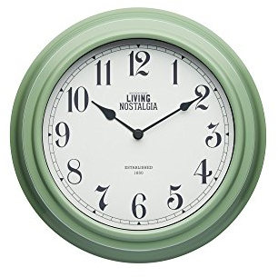 KitchenCraft Analoge Wanduhr, Küchenuhr, Runde Uhr für den Innenbereich, Living Nostalgia Design Collection, Englische Salbei, 25,5 cm, 1 Uhr