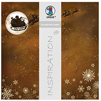 Ursus 703000315 - Premium Glitter Scrapbook paper, Christmas robin, ca. 30,5 x 30,5 cm, 190 g/qm, 5 Blatt mit Banderole, beidseitig bedruckt, Vorderseite mit Glitter veredelt, Motiv 315