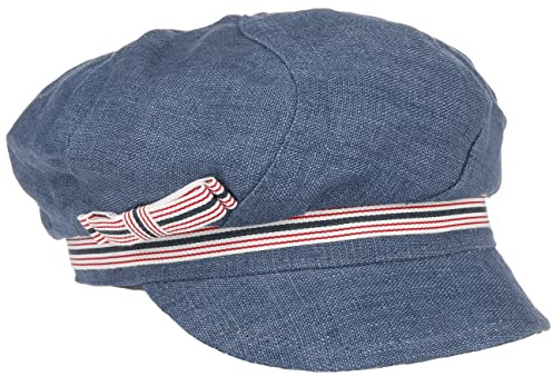 bedacht Leinen Ballonmütze mit Schleife Baker-Boy-Mütze Newsboy-Mütze Schirmmütze Leinencap Damen - Made in Italy Kapitänsmütze Schirm, Futter Frühling-Sommer Sommer - One Size dunkelblau