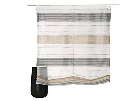 Gardinenbox Raffrollo, mit Kräuselband, Farbe Creme, Beige, Grau, Design Querstreifen, Halbtransparent, inkl. Montageanleitung und Zubehör, Maße HxB 170x45 cm