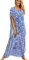 L-Peach Femme Été Coton Broderie Florale Longue Kaftan Robe Paréo de Plage pour Maillot de Bain, Bleu Imprimé, Taille unique