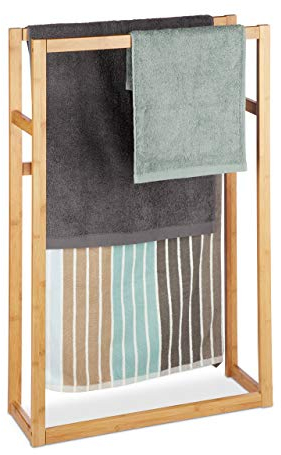 Relaxdays, H x B x T: ca. 90 x 60 x 20 cm, Natur Handtuchständer Bambus, Standhandtuchhalter, Badetuchständer, stehend