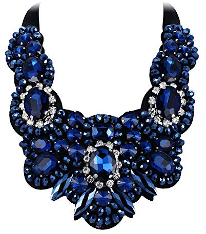 EVER FAITH Damen Kristall Hochzeit Blumen Kostüm Statement Halskette für Bankett Prom Navy Blau Silber-Ton