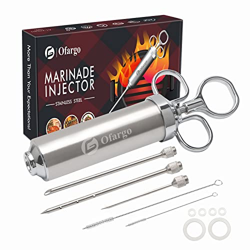 Ofargo Seringue alimentaire, Seringue viande avec 3 Aiguilles, injecteur de marinade pour Boeuf, Poulet, BBQ; seringue à marinade capacité de 60 ml/2 oz