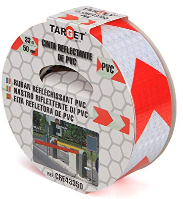 TARGET CRE43350 - Reflektierendes Klebeband - Rot und Weiß - 33 Meter x 50 Millimeter - Beschilderung - Selbstklebend - Sicherheit - Boden - Markierung