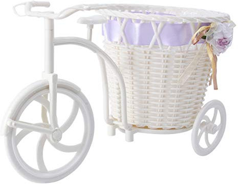 VOSAREA 1pc rattan basket planter plant stand rustic bike planter arrangement container tricycle plant rack vintage bike pot indoor bike stand artificial white Fashion