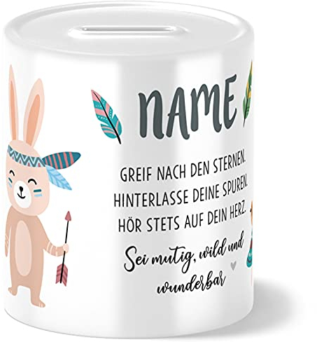 OWLBOOK® Kinder Spardose Hase | personalisierte Geschenke Konfirmation Jugendweihe Kommunion Firmung Einschulung Geburt Baby Kind | Geburtstagsgeschenke Ostergeschenke für Kinder | Keramik
