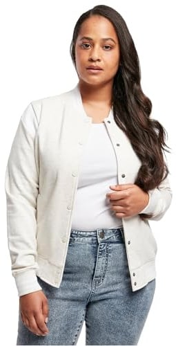 Urban Classics Ladies Inset College Sweat Jacket, lightgrey/White, 4XL