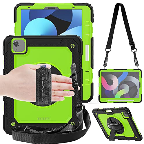 TECHGEAR Utility Coque pour iPad Air 5 2022, Air 4 2020 [10,9 5ème / 4ème génération], Coque Rigide, Protection Anti Choc avec Support Pivotant 360 Degrés, Bandoulière Épaule et Prise Main [Vert]