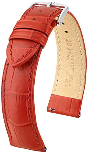 HIRSCH Uhren-Armband Duke M - Uhr-Band aus italienischem Kalbs-Leder mit Alligator-Prägung - Rot - 18 mm
