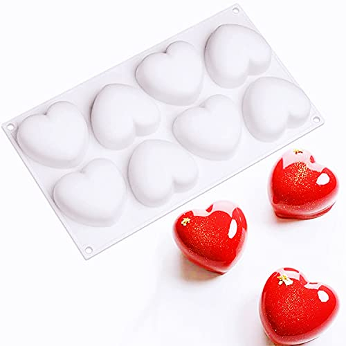Voarge 8 Hohlraum Herzförmige Backform Herz Mousse Silikon Kuchenform DIY Weihnachten Dekoration Herzen Seifenformen Dauerhaft,für Kuchen, Seife, Gelee, Muffins, Pudding, Cake
