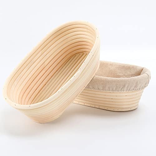 2 cestas de fermentación de pan, de ratán natural, ovaladas, para masa de pan, pizza y repostería, 24,5 cm