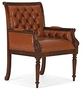 Woodkings Armlehnstuhl Cambridge | Bürostuhl 73 x 100 x 72 cm Echtleder braun und Mahagoniholz | Bürosessel Ledersessel Büro Wohnzimmer Esszimmer | klassisch englischer Stil bequem