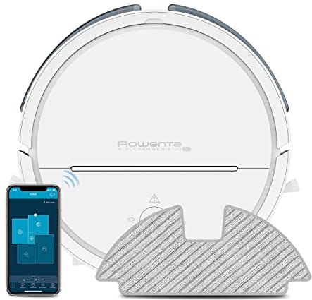 Rowenta X-plorer Serie 120 AI RR7877 - Robot aspirador con mopa y mapeo 2700 Pa, motor digital compatible con smartphones y asistentes de voz, 3 cepillos y Sistema Aqua Force para fregar, blanco