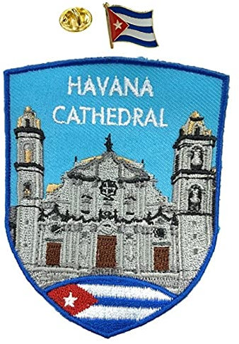 A-ONE 2 Stück – Havanna Kathedrale Schild Applikation + Kuba-Flagge Anstecknadel, Reise-Patch, Havanna-Wahrzeichen, Souvenir, patriotischer Anstecknadel für Anzüge und Hemden, Nr. 291P
