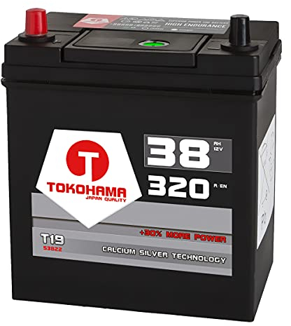 Tokohama Asia Japan Autobatterie 12V 38AH 320A/EN + Plus Pol Links Dünnpol 53822 ersetzt 35Ah