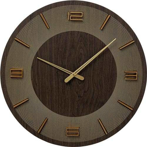 Kare Design Wanduhr Levi, D60cm, braun, stilvoll, praktisch, zeitlos, hochwertiger Quarzwerk, dunkle Holzoptik, Wanddekoration, Wohnzimmer, Büro