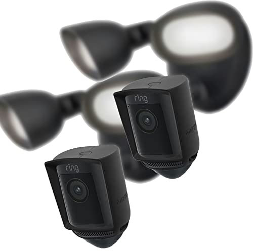 Meffort Inc Silicone Skin Case Compatible for Ring Floodlight Cam Wired Pro - Sun Glare, UV & Weather Protection Skins Cover (Black, 2 Pack)