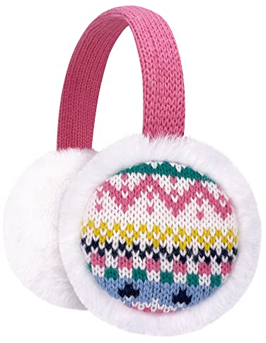 Gifts Treat Ohrenschützer Mädchen Ohrenwärmer Kinder Katzenohren Winter Plüsch Gestrickte Ohrenschützer mit Tier Muster Earmuffs Rosa,M