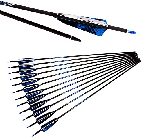 ACCMOS 12 Stück Spine 700 Pfeil aus Reinem Kohlenstoff ID 6,2 mm 30 Zoll Jagdpfeil 4 CamoTurkey Feder, für Erwachsener Junge Bogensport (Spine 700, 30inch)