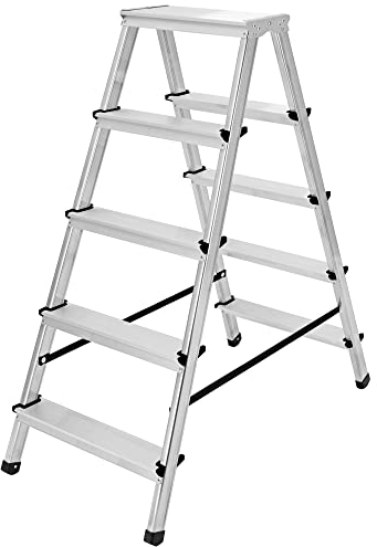 Zweiseitige Aluleiter Klappleiter Haushaltsleiter 2x5 Stehleiter Tragkraft 120kg | 5 Stufen / 120kg