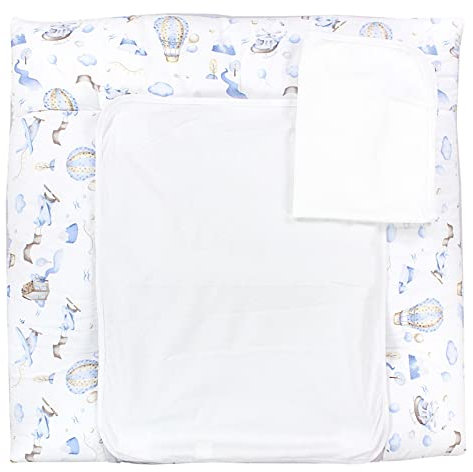 TupTam Wickelauflage mit 2 wasserfesten Frotteebezügen – weich gepolstert & hautfreundlich MAR02579, Farbe: Heißluftballons Blau, Größe: 70 x 70 cm