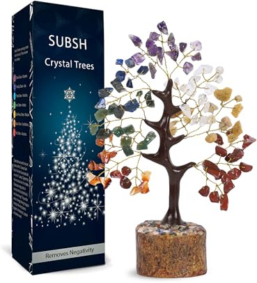 SUBSH Chakra Tree - Healing Crystal Tree - Crystals and Gemstones - Birthday Gift for Women - Crystal Tree of Life - Money Tree - Home Office Decor - Spiritual Gift - Good Luck Tree