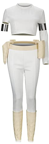 Funhoo Weiß Frauen Königin Padme Amidala Kostüm Bluse + Hose + Gürtel + Armband + Leggings Zubehör Klassisch Prinzessin Leia Cosplay Anzug Halloween Karneval Outfit (Set, M)